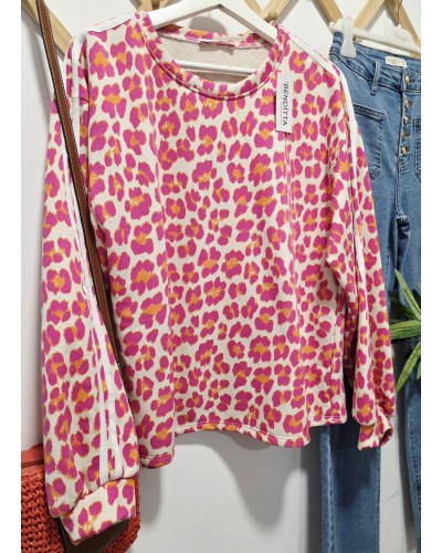 Sudadera Leo / Franjas Fucsia