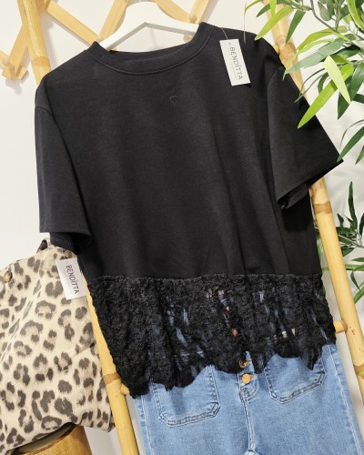 Camiseta Puntilla / Negro