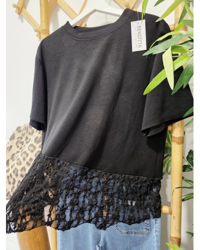 Camiseta Puntilla / Negro