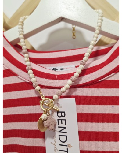 Collar Cuentas / Cruz Rosa