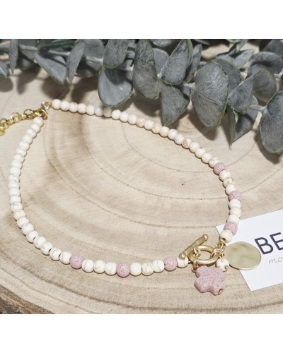 Collar Cuentas / Cruz Rosa