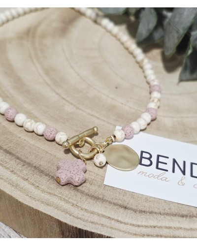 Collar Cuentas / Cruz Rosa