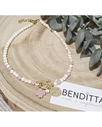Collar Cuentas / Cruz Rosa