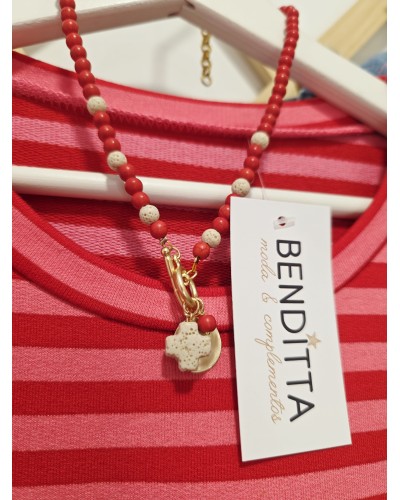 Collar Cuentas / Cruz Rojo