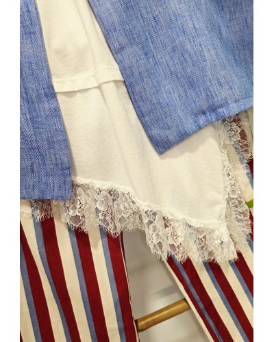 Camiseta Puntilla Asimétrica / Blanco