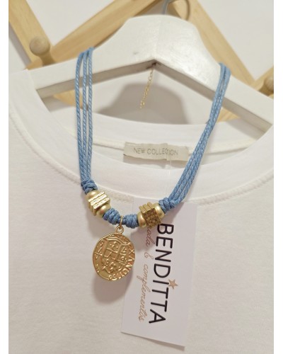 Collar Cordón / Moneda Azul