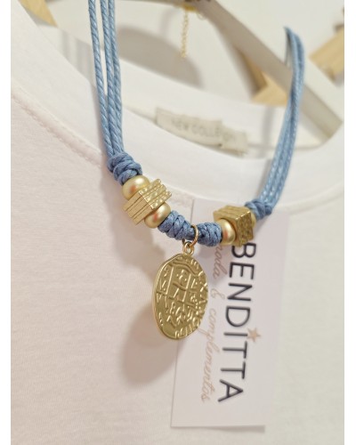 Collar Cordón / Moneda Azul