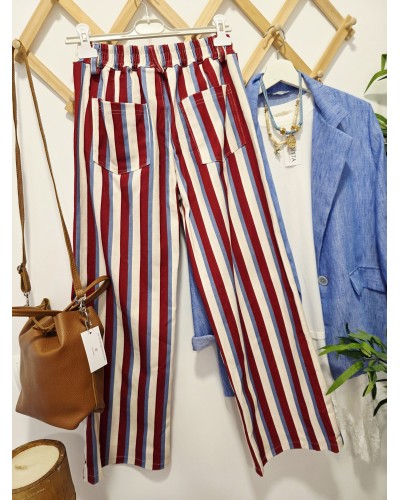 Jeans Rayas Azul / Granate