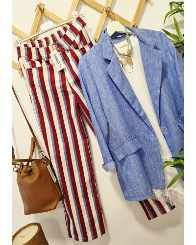 Jeans Rayas Azul / Granate