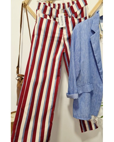 Jeans Rayas Azul / Granate