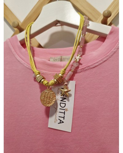 Camiseta Puntilla Asimétrica / Rosa