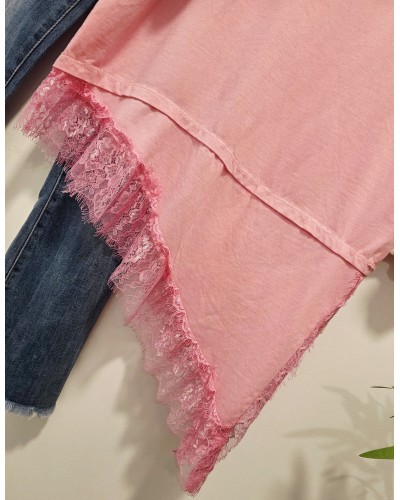 Camiseta Puntilla Asimétrica / Rosa