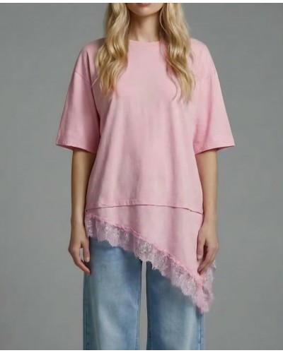 Camiseta Puntilla Asimétrica / Rosa