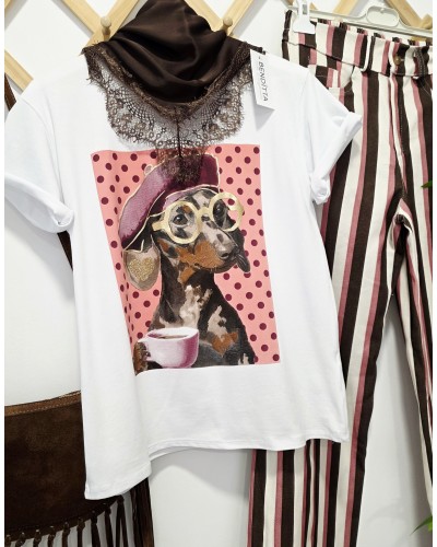 Camiseta Teckel / Lunares Rosa