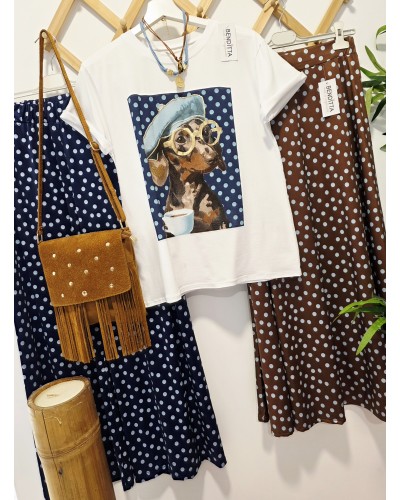 Camiseta Teckel / Lunares Azul