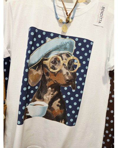 Camiseta Teckel / Lunares Azul