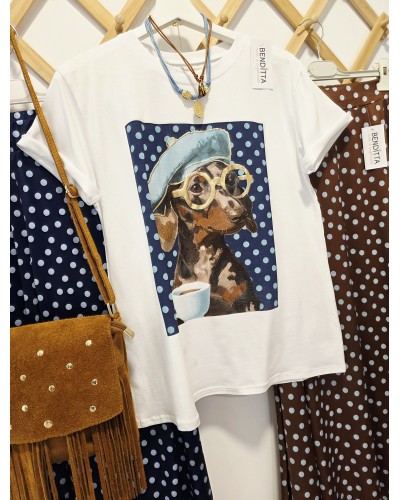 Camiseta Teckel / Lunares Azul