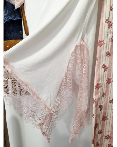 Camiseta Bolsillo Brillo / Puntilla Rosa