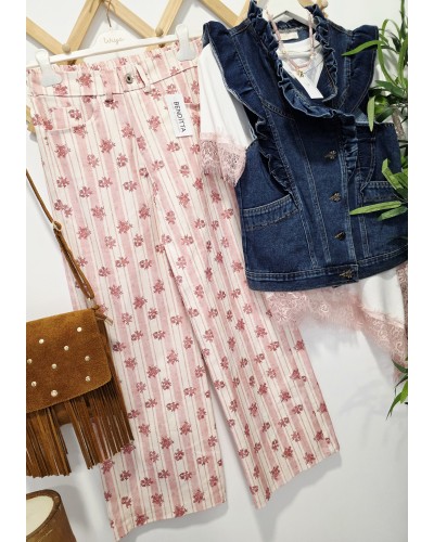 Jeans Rayas / Floral Rosa