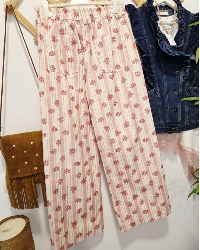 Jeans Rayas / Floral Rosa