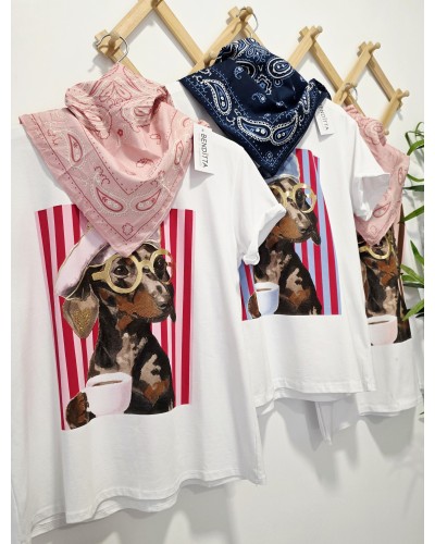 Camiseta Teckel / Rayas Rosa