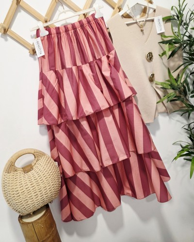 Falda Volantes / Rayas Rosa