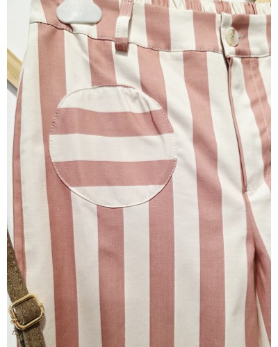 Jeans Rayas / Bolsillo Redondo Rosa