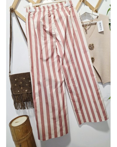 Jeans Rayas / Bolsillo Redondo Rosa