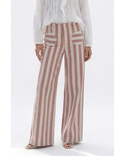 Jeans Rayas / Bolsillo Redondo Rosa