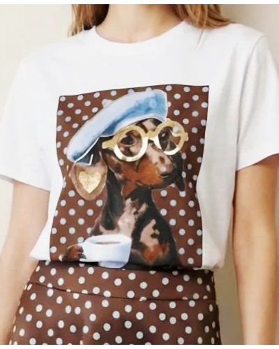 Camiseta Teckel / Lunares Marrón