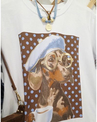 Camiseta Teckel / Lunares Marrón