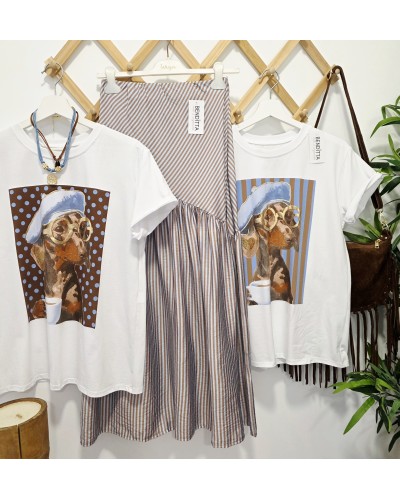 Camiseta Teckel / Lunares Marrón