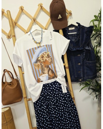 Camiseta Teckel / Rayas Celeste