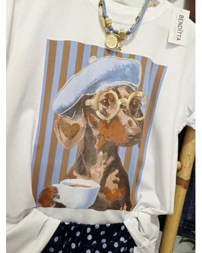 Camiseta Teckel / Rayas Celeste