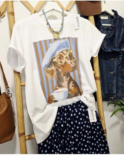 Camiseta Teckel / Rayas Celeste