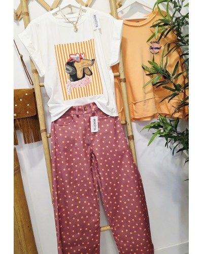 Jeans Lunares Rosa / Naranja