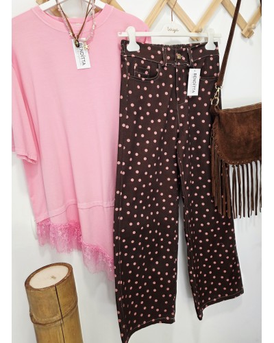 Jeans Lunares Marrón / Rosa