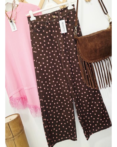Jeans Lunares Marrón / Rosa