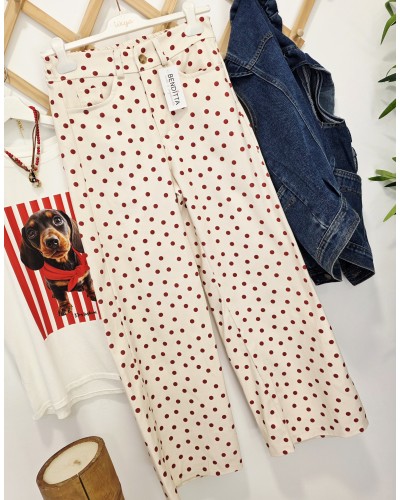 Jeans Lunares Crudo / Granate