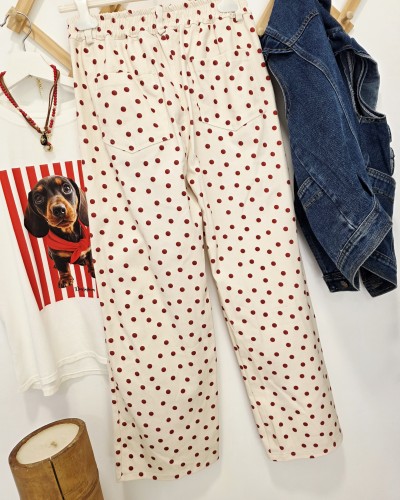 Jeans Lunares Crudo / Granate