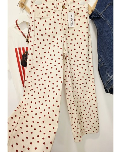 Jeans Lunares Crudo / Granate