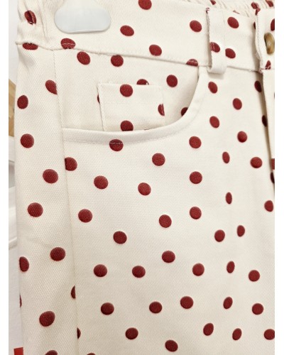 Jeans Lunares Crudo / Granate