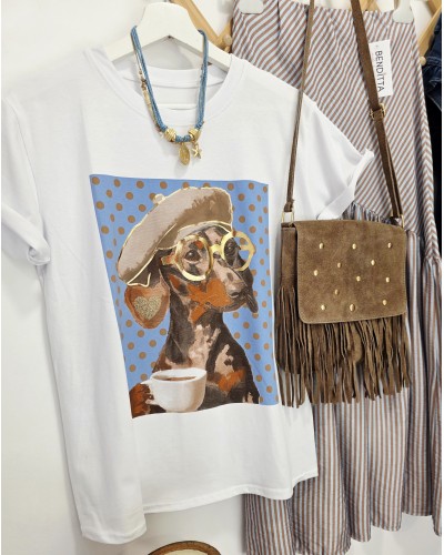 Camiseta Teckel / Lunares Celeste