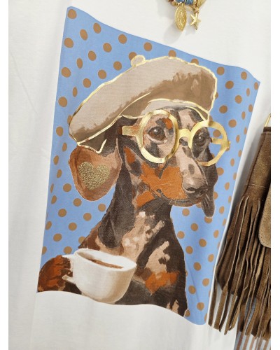 Camiseta Teckel / Lunares Celeste