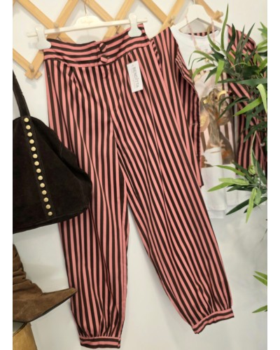 Pantalón Rayas Rosa / Chocolate