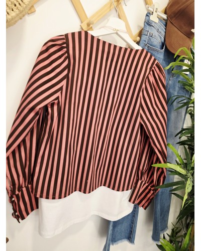 Chaqueta Rayas Rosa / Chocolate