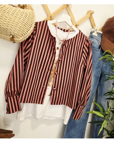 Chaqueta Rayas Rosa / Chocolate