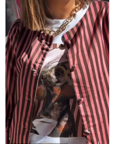 Chaqueta Rayas Rosa / Chocolate