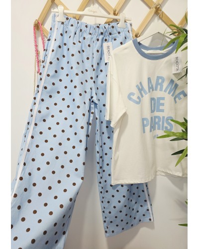 Jeans Anchos Celeste Lunares