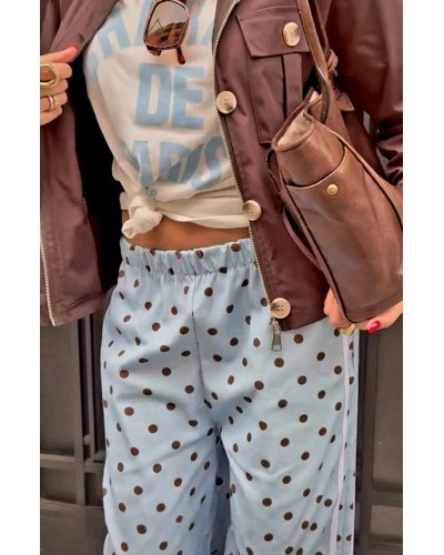 Jeans Anchos Celeste Lunares